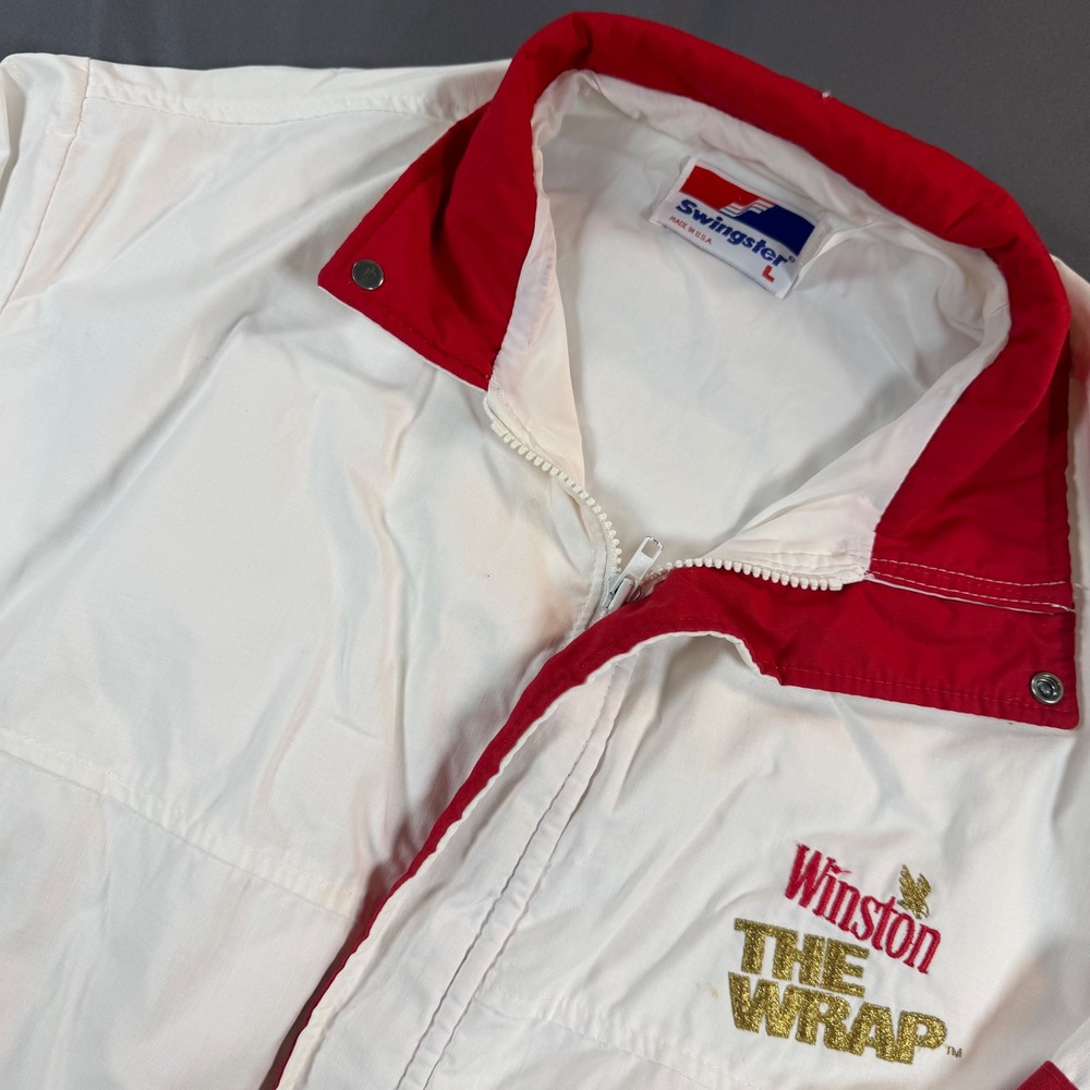Vintage Swingster Winston THE WRAP Racing Jacket Mens L White Red Made in USA